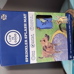 Life Is Good Blue and Yellow Sprinkler Splash Mat for Dogs